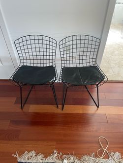 Two Black  Harry Bertoia Wire Child Chairs with Cushions – Set of 2