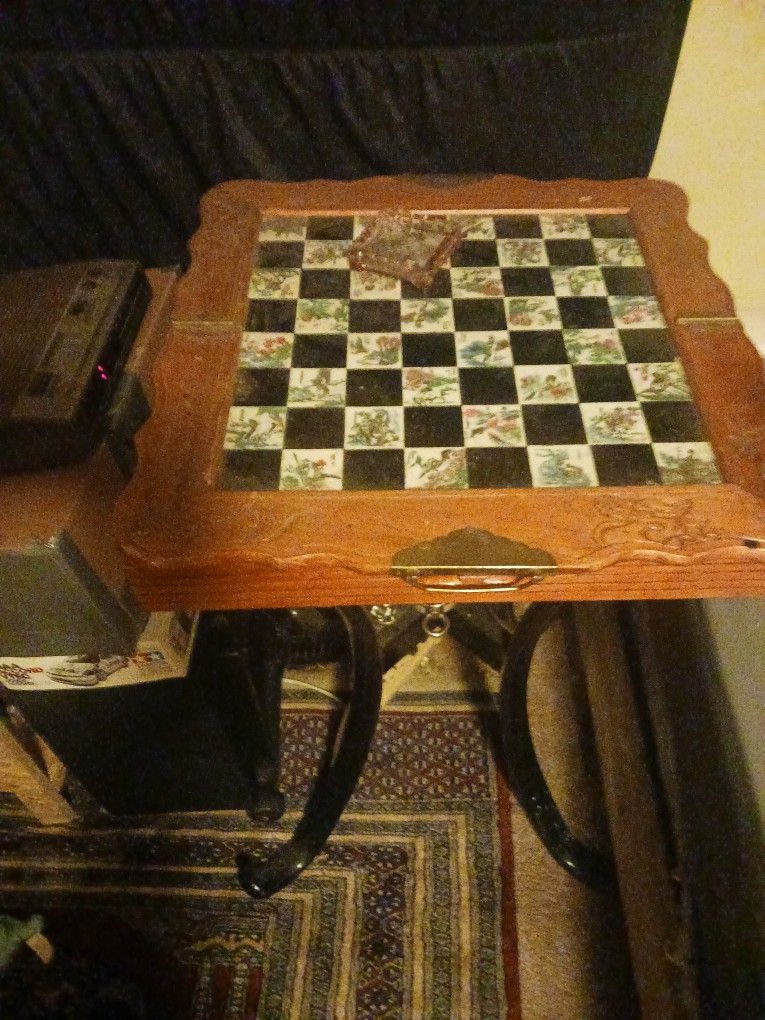 Chess Table With Jade Figures 