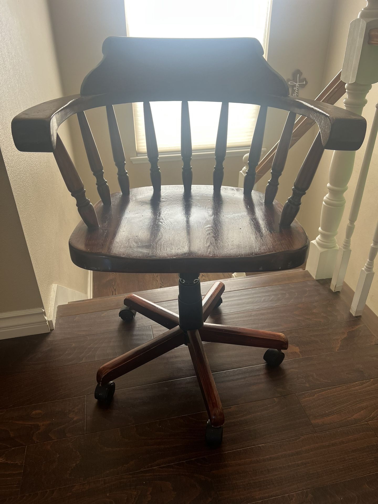 Vintage solid wood swivel desk chair