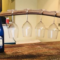 Wine glass and bottle holder made from a wine barrel! Local artist! Use any Bottles None Included Glasses not included