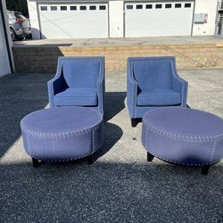 Blue Armchair With Ottoman