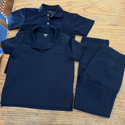 Child’s Dark Blue Dress Pants Slacks Size 8 & 2 Collared Shirts Size 6/7