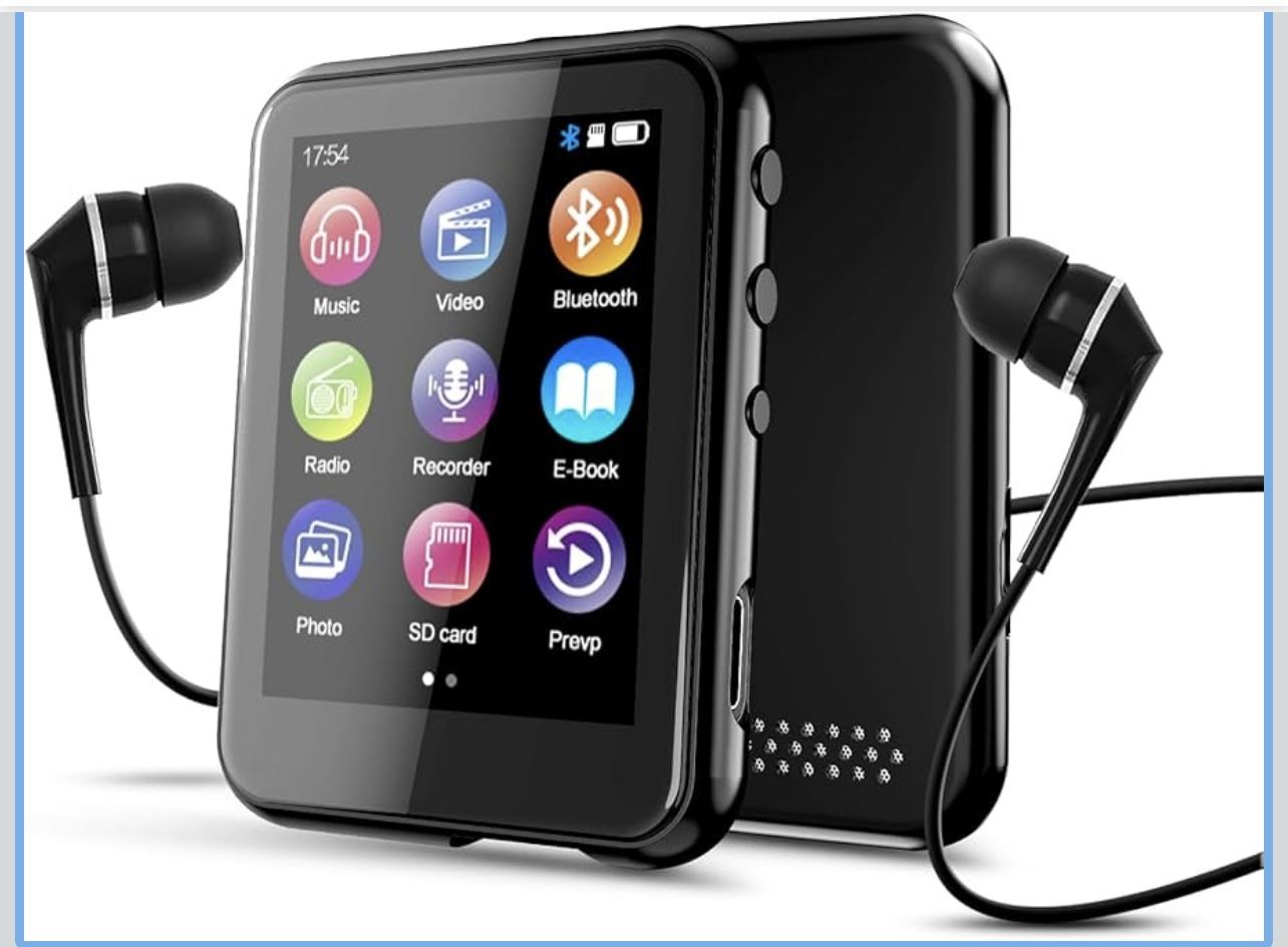 16GB MP3 Player with Bluetooth 5.3, QNGEE 2.4 inch Full Touchscreen Music MP3 for Kids, FM Radio, Voice Recorder, HiFi Sound, E-Book, Earphones Includ