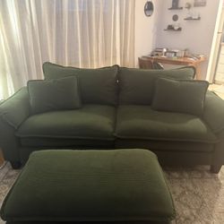 Green Corduroy Sofa + Ottoman 