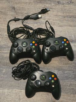 Lot Of 3 MICROSOFT OEM BLACK XBOX Controller Original Wired