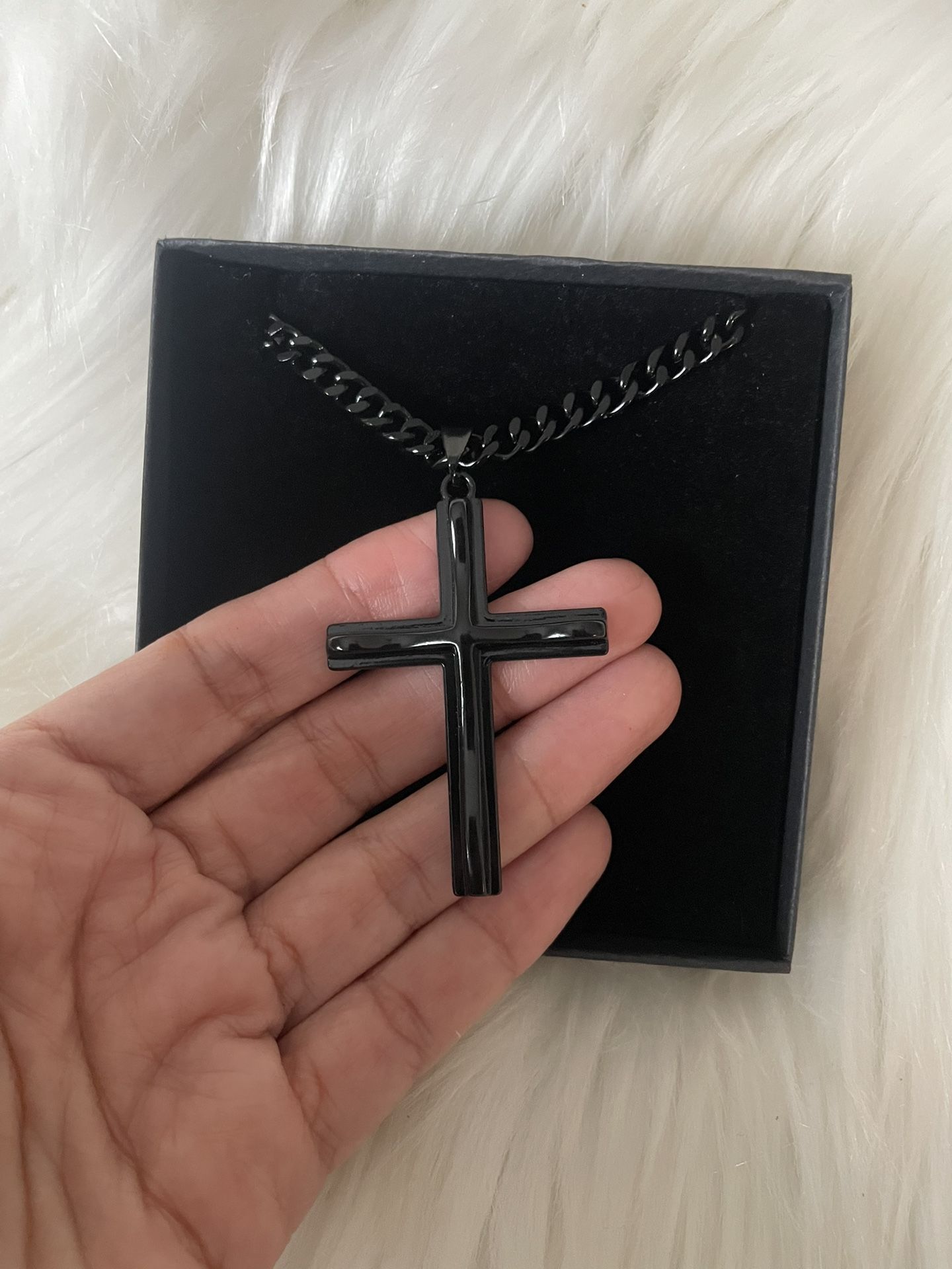 Brand New Men’s Black Cross Thick Chain Necklace 25”