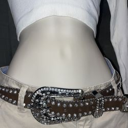 Blazin Roxx Women's Brown with Rhinestones and Conchos Scalloped Western Belt