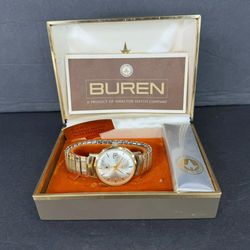 VTG 70s Buren 17 Jewel Stainless Steel Gold Color Automatic Hamilton Wristwatch