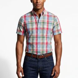 Banana Republic Prepster Plaid Shirt S Pink Blue Green Country Club Core Madras