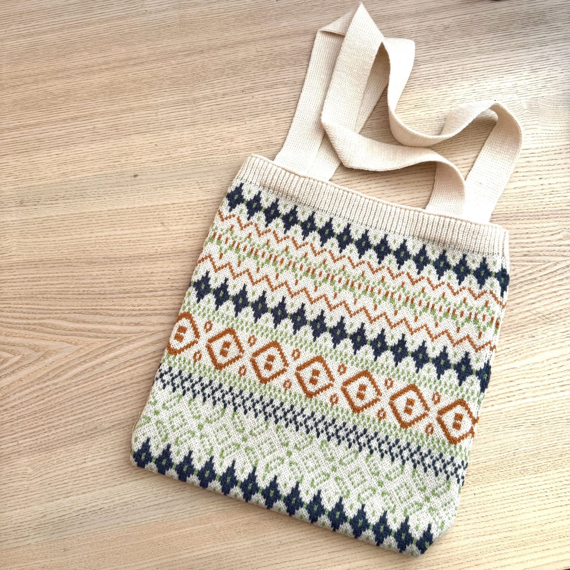 Vintage design Knitted Tote Bag: Beige