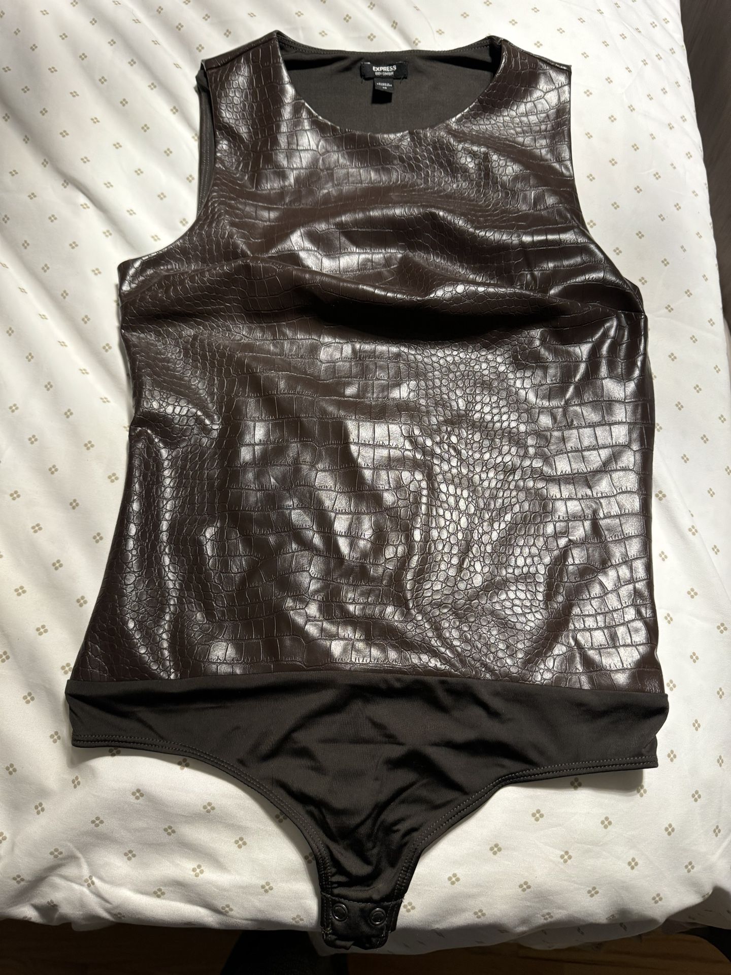 Express Brown Leather Snakeskin Bodysuit