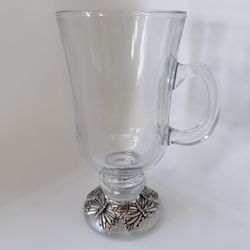 ARTHUR COURT Butterfly Aluminum / Glass Mug w/Handle 5 3/4”x3” Irish Coffee Cup