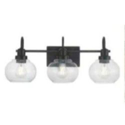 Home Decorators Collection Halyn 23 in. 3-Light Matte Black Bathroom Vanity Light with Clear Glass Shades