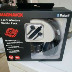 Magnavox 3 In 1 Wireless Combo Pack Bluetooth  Headphones Portable  Speakers 
