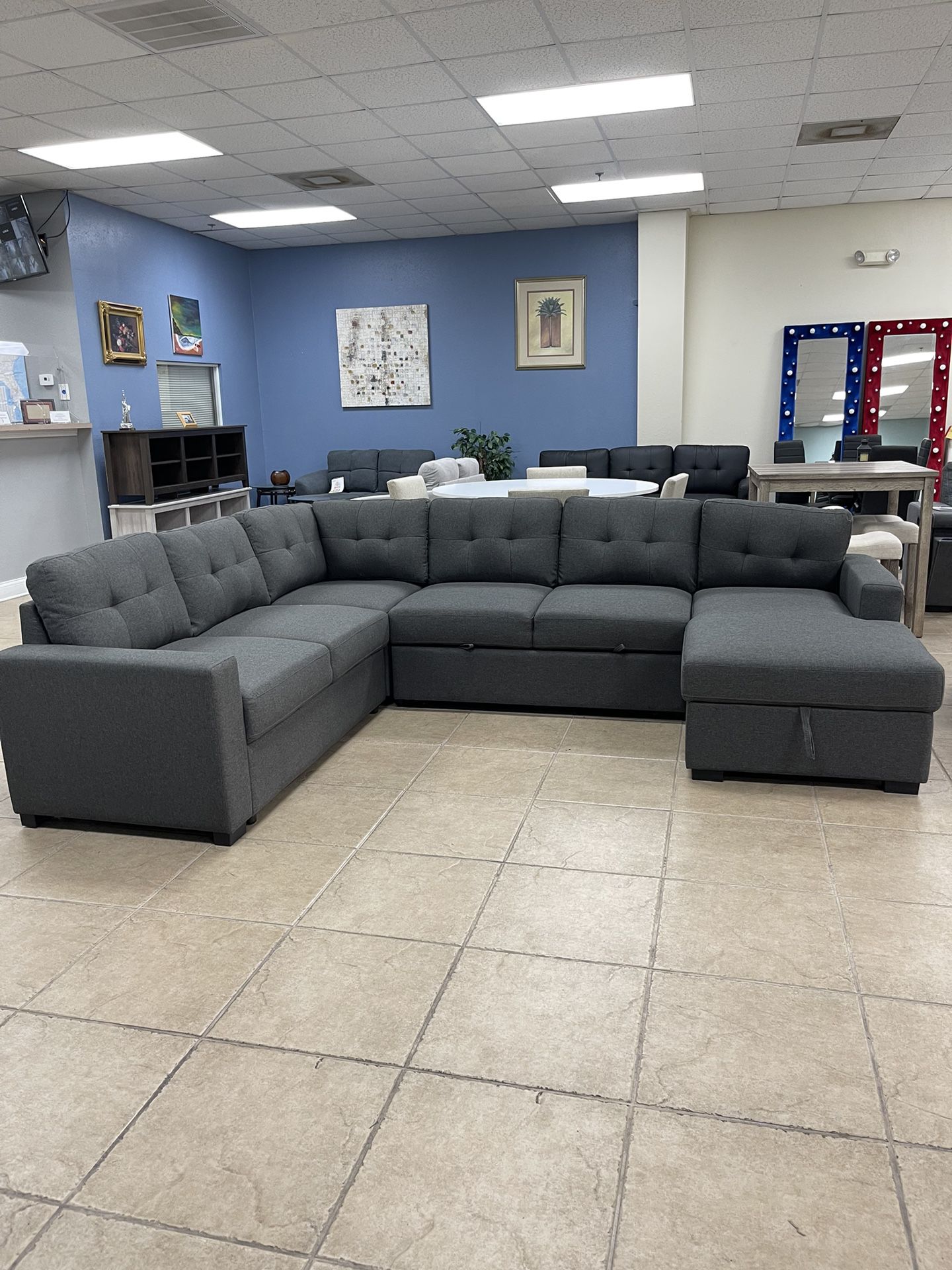 New Gray Sectional Sofa Couch Pull Out 