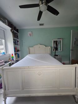 Antique French Provincial Full/Double Bed Frame – White Painted Wood