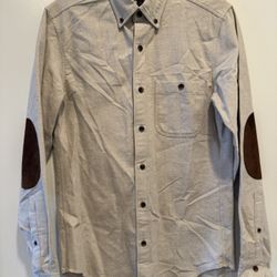 J Crew Beige Button-Up Shirt with Suede Elbow Patches