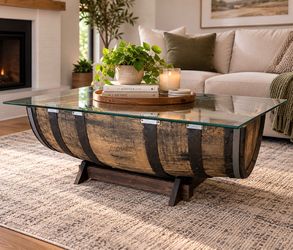 Whiskey Barrel Coffee Table with Glass Top