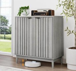 Semiocthome Wood Sideboard Buffet with Fluted Doors Kitchen, Gray