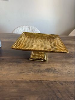 Gold square cake stand. Selling for $8