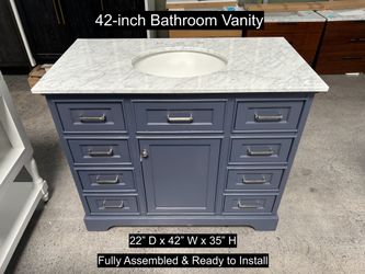 42" Bathroom Vanity with Carrara Marble Countertop & Solid Wood & Plywood Cabinet #3534