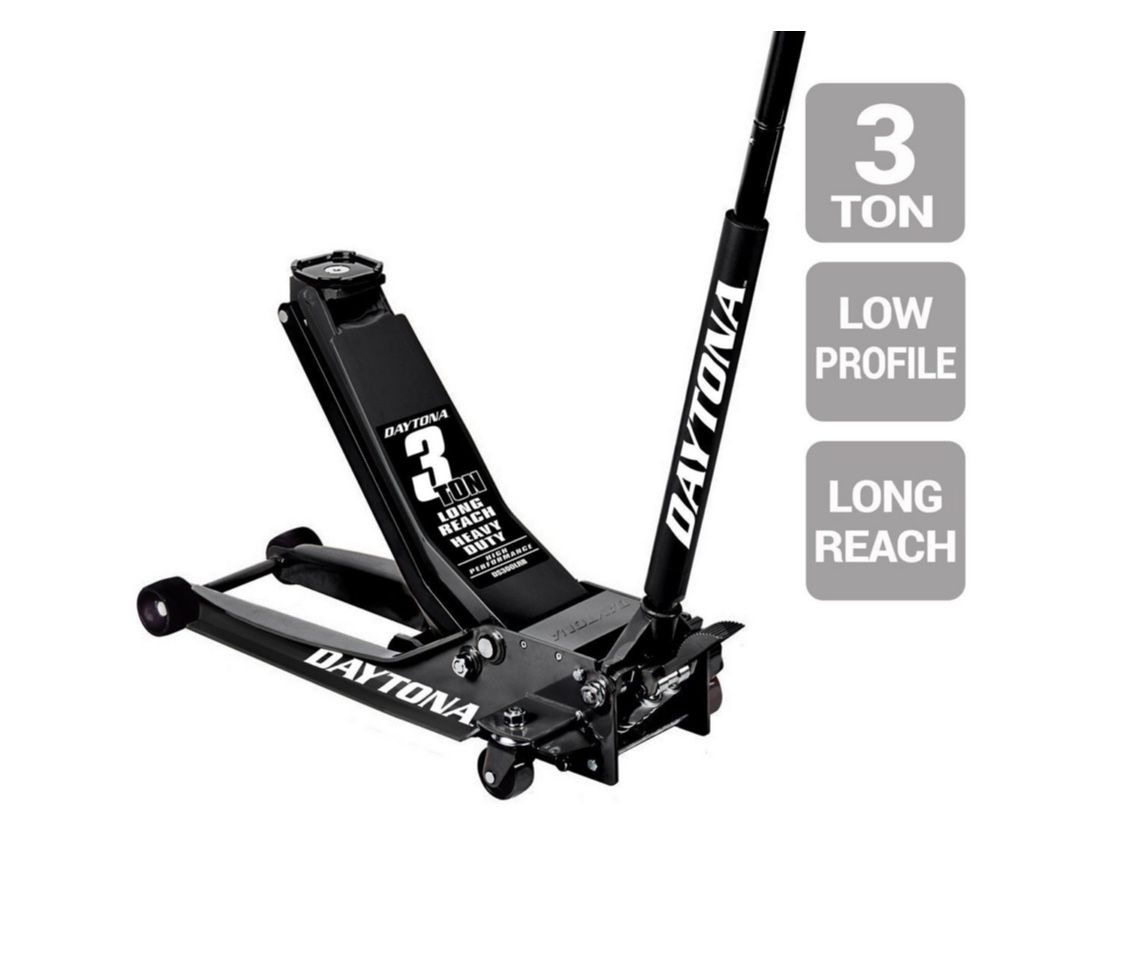 Daytona 3 ton Long Reach Low Profile Professional Floor Jack with RAPID PUMP, Black