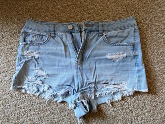 Light Wash Distressed Denim Cutoff Shorts
