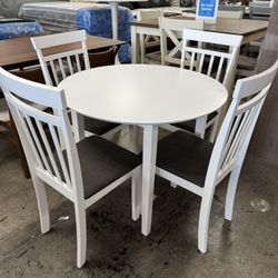 NEW White Dining Table Set, Round Table With 4 Chairs