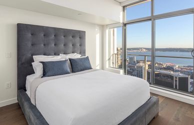Restoration Hardware Twilight Blue Queen Bed Frame in Suede Leather