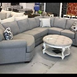 4 Piece Huge Cozy Brantley Custom Gray Couch Sectional With Cuddler👌 New Brand 🎈 Living Room Set🤩 On Display🏠