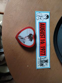 Elvis Aaron Presley 1977 Bumper Sticker And A  Valentine Small Tin During His IS Navy Days