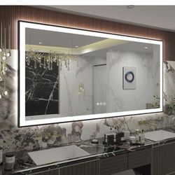 60 in. W x 36 in. H Rectangular Space Aluminum Framed Dual Lights Anti-Fog Wall Bathroom Vanity Mirror in Tempered Glass