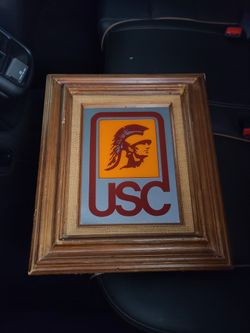 VINTAGE USC TROJANS SOLID WOOD FRAMED BAR MIRROR 19×16