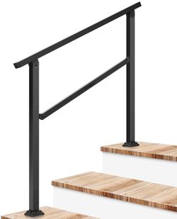 YADSUNY Hand Rails for Outdoor Steps, 3 Step Stair Handrail with Updated Structure, Fits 1 to 3 Steps, Wrought Metal Iron Stair Railing for Concrete S