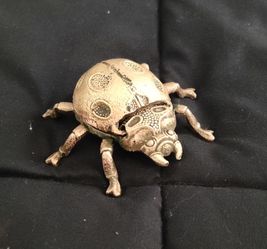 Vintage PAT. STAMPED Solid Brass Ladybug Ashtray-Mid Century Trinket Box