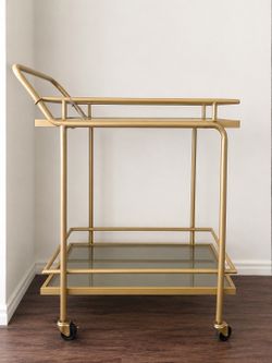 Gold Metal and Glass 2-Tier Bar Cart