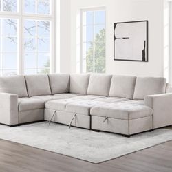 New Sleeper Sectional In Beige & Gray Color. Delivery & Set Up Available 