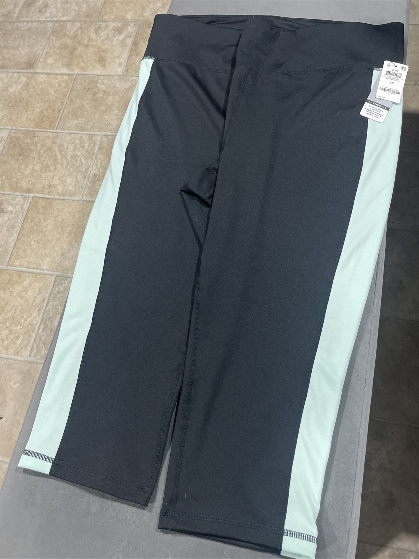 Ideologogy Flex Stretch Leggings Workout 2xl Black with Aqua Blue Stripes New