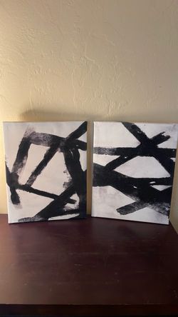 Black and White Abstract Canvas Art Set of 2