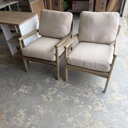 Lachaun 25" Wide Linen Upholstered Arm Accent Chair with Wooden Legs (Set of 2)