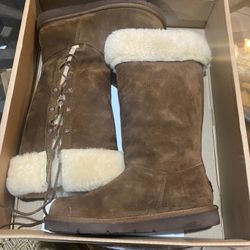 UGG Australia Upside Brown Leather Tall Winter Lace Boots Womens Sz 8