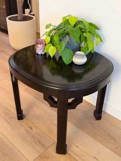 Dark Wood Asian-Style Round Side Table