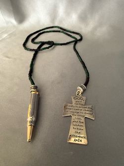 Beaded bookmark or car ornament with Cross and Bullet Pendants