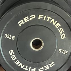 REP FITNESS (2) 35 Pound Black Rubber Plates 