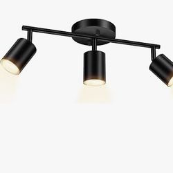 (9999-0) LED 3 Light Track Lighting Kit, Black 3 Way Ceiling Spot Lighting, Flexibly Rotatable Light Head for Kitchen, Living Room, Bedroom, GU10 Bulb