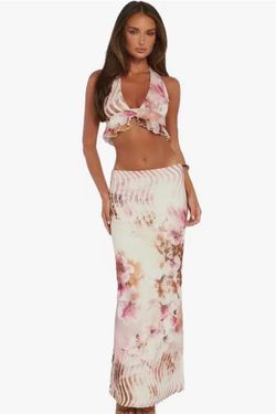 Floral Halter Top & Maxi Skirt Set – Size S | Resort / Vacation Two-Piece | Brand New
