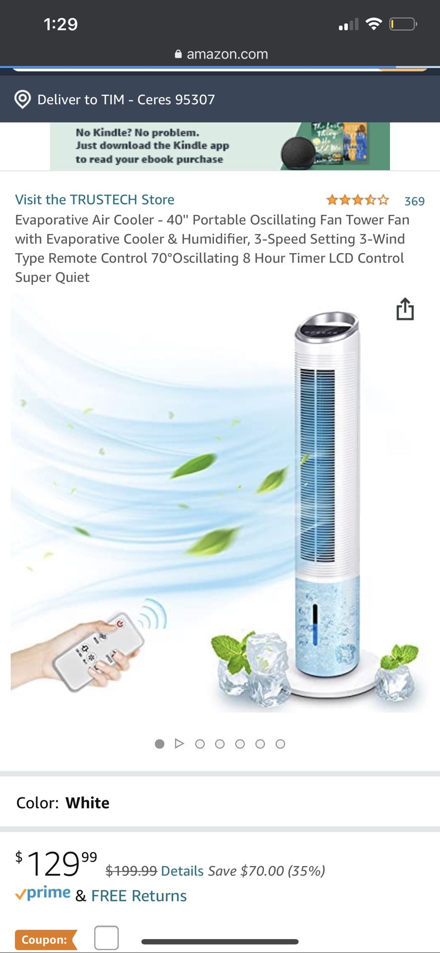 Tower Fan & Evaporative Air Cooler 2 in 1】This Trustech tower fan can be used alone or as an evaporative air cooler. Water curtain system with 2L wate