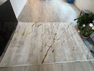 Modern Cream & Gold Marble Area Rug 6’7x 9