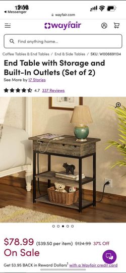 End table set with Built in outlets