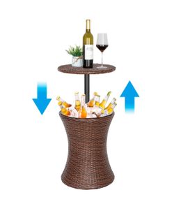 Cool Bar Rattan Style Outdoor Patio Pool Cooler Table Adjustable Height with Ice Bucket